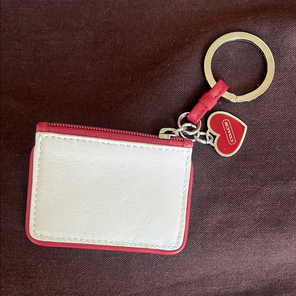Coach Red and White Keychain Wallet with Heart Charm